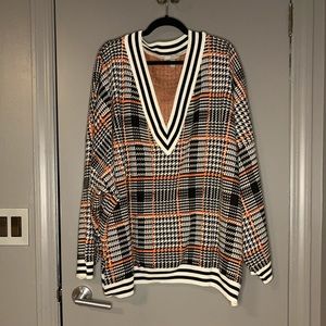 Oversized Plaid Varsity Sweater